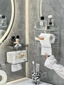 Bathroom Paper Holder Suction Cup Toilet Roll Paper Towel Organizer Nordic Style Wall Mounted Storage Box Shelf No Drilling Required