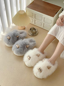 Cute Heattech Plush Princess Slippers for Women Couple Home Indoor Waterproof Feeling of Walking on Shit Outwear Winter Cotton Slippers Men