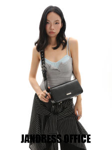 JANDRESS | Black Flap Leather Bag Motorcycle Style 2 Way Wear