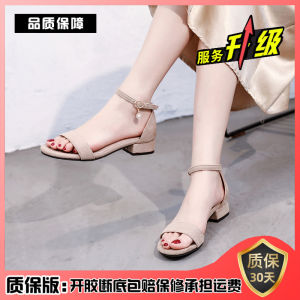 Summer 2024 Womens Flat Low Heel Sandals Buckle Strap Fashionable Water Diamond Fairy Style Casual Slip-On Rubber Outsole