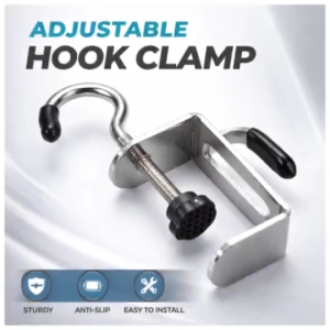 Stainless Steel Backpack Hook Table Edge Drill-Free Adjustable Double Hook Storage Hook with Anti Slip Silicone Sleeve
