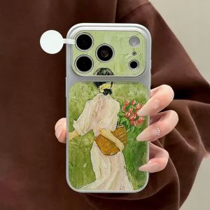 Bouquet Girls Back View Painting Phone Case For iPhone 17 16 15 13 12 11 14 Pro Max Matte Cover With Wrist Strap Lanyard