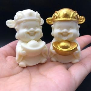 Miniature God of Wealth Statue Imitation Ivory Caishen Figurine Feng Shui  Small Home Office Desktop Decor Gift