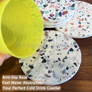 [ SG STOCK ] Hard Diatomite Coaster Fast Drying Water-Absorbent Anti-Slip Cork Base Terrazzo Design - ( GRANITO BY THE ESPACE COLLECTION ) Diatomite Water Absorbent Coaster - Lazada