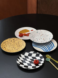 Nordic Creative Bamboo Fiber Drawing Plate Enviromental Childrens Tableware Picnic Plate Eco-Friendly Hand-Painted Dinnerware