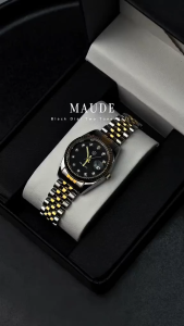 HB Jewelry MAUDE Two Tone Ladies Black Dial Minimalist Formal Business Wear Office Watch Water Resistant Battery Operated Quartz Watch Non Tarnish Hypoallergenic Watch