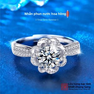 GANGZHENGSHENG | Mở Thời Trang Nhẫn Bông Hồng Mô I Đá Kim Cương Bạc 925