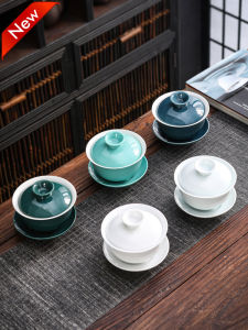 Large White Porcelain Blue And White Three-Axis Cover Bowl Tea Set with Lid Office Use Single Tea Fragrance Home Office Special