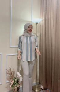 Kemeja Salur Wanita Bahan Rayon Jumbo Lengan Panjang Terbaru 2023