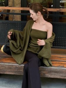 SHANGSHA | Korean Style Attractive Lightweight Mature Unique Lazy Style Knit Cardigan and Top