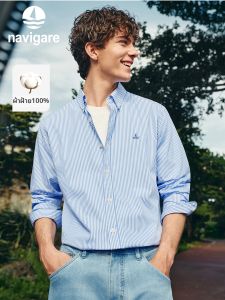 Navigare | Cotton Oxford Long Sleeve Autumn Casual Blue Stripe Shirt