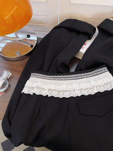 PAIBOLI | กางเกงขายาวทรงหลวมเอวสูงสไตล์ลำลองสำหรับผู้หญิง กางเกงขายาวทรงหลวมสไตล์ฝรั่งเศส ขอบลูกไม้สีดำ ทรงเข้ารูป ฤดูร้อน 2025