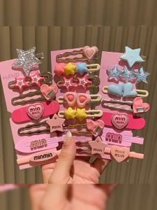 Set 7 Kẹp Tóc Mái Min Miu màu hồng ngôi sao trái tim dễ thương Y2k Douyin