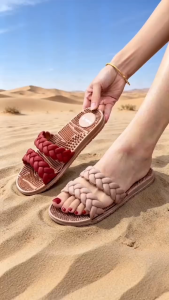 Brown braided sandals with textured soles for desert use Womens Sandals 36-41