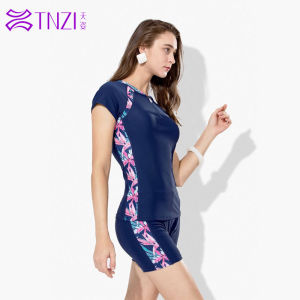 Tianzi Ladies Short Sleeve Bikini Swimming Suit plus Size Quick Dry Sun Protection Slimming Belly Covering Conservative Swimwear