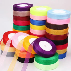 12/15/20/25/40/50mm 50Yards/lot  Stain Organza Ribbon Transparent Chiffon Ribbon White Red Pink  Purple Blue Yellow Black Green