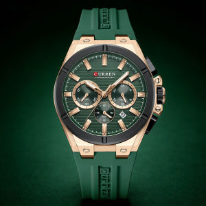 CURREN Luxury Men‘s Chronograph Watch with Auto Date 43mm Classic Fashion Quartz Watch Silicone Strap Business Casual Gift