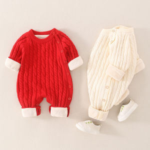 Newborn Baby Autumn and Winter Sweater 3-6 Months Jumpsuit 9 Outwear Fleece-lined Super Cute Male and Female Baby Sweater Romper