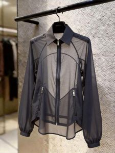 KUNAILIN | Commuter Style Fashionable Slimming Gray Sheer Spliced Zipper Outerwear