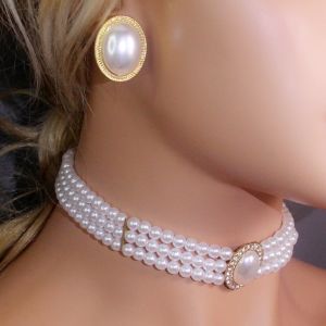 2pcs/set pearl jewelry set Vintage oval pearl earrings elegant collarbone chain wedding jewellery