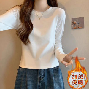 Áo Thun Cotton Dài Tay Ngắn Cho Nữ Mùa Thu Đông Phong Cách Hàn Quốc Ôm Vừa Vặn Cổ Tròn in Họa Tiết Thời Trang