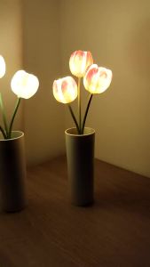 led Tulip Lamp pu Tulip Artificial Flower Bonsai Creative Decorative Table Lamp led Rose Flower Pot Lamp KT-C