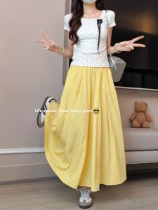 YAYANGREN | Yellow Summer Skirt Pants for Petite Plus Size Women Icy Silk