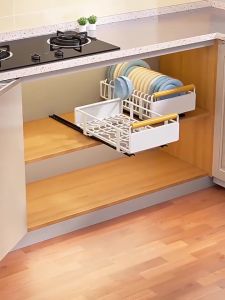 Kitchen Pullable Dish Rack Storage Rack Organizer With Tray Kitchen Cabinet Sink Storage Rack Seasoning Rack