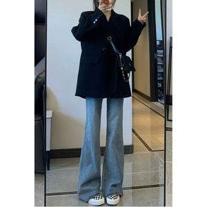 Quần Jeans Ống Loe Cho Nữ Cầm Bé Mùa Xuân Thu Quần Dài Thường Ngày Cạp Cao Chất Liệu Denim Vừa Tốt Thời Trang Mùa Thu