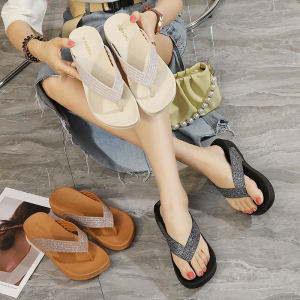 Summer 2024 Womens Fashion Trend Flat Heel Sandals Anti-Slip Beach Shoes Flash Strap Slip-On Slippers Korean Style Pure Color