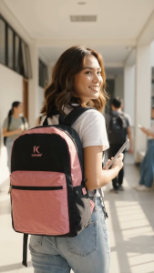 KAMARU ZEVRON Backpacks Men Blue and Pink with Black Straps for Travel and Daily Use