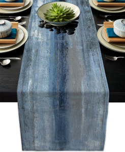 VIKAMA Modern Art Tie-Dye Farmhouse Linen Table Runner Retro Rustic Style Party Kitchen Dining Table Coffee Holiday Party Decor