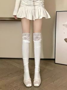สีขาว ลูกไม้ โลลิต้า ถุงเท้าเหนือเข่า ผู้หญิง ถุงเท้าถึงกลางน่อง ถุงเท้ายาวสไตล์บัลเล่ต์ Bootie แบบประกบ หวาน สไตล์ ฤดูใบไม้ร่วง สินค้าใหม่