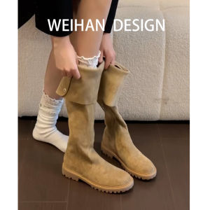 Over-Knee High-Rise Boots Double Wear Elastic Slimming Womens Western Cowboy Boots Thick Heel Knight Boots Sheepskin Version