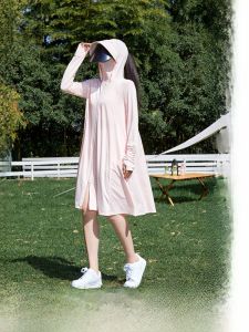 Womens UPF50+ Ice Silk UV Protection Clothing Mid-Length Lightweight Loose plus Size Summer Outerwear Commute Style Zipper Closure