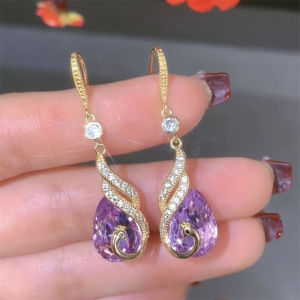 Purple Crystal Phoenix Earrings Fancy Accessible Luxury Phenix Dance in the Sky Peacock Earrings 2024 Best Selling Earrings for Women