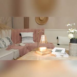 Luxury Wood Based Glass Lampshade Dimmable Candle Warmer Wax Melt Lamp Aromatherapy