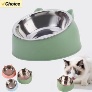 100/200ml Cat Bowl Inclined Kitten Puppy Food Feeding Bowls Stainless Steel Cats Drinking Feeder Pet Dog Cats Feeders Anti-spill