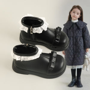 Girl Lace Pearl Boots Soft Bottom Baby Princess Boots 2024 Winter Childrens Ankle Boots Baby Fleece-Lined Leather Boots