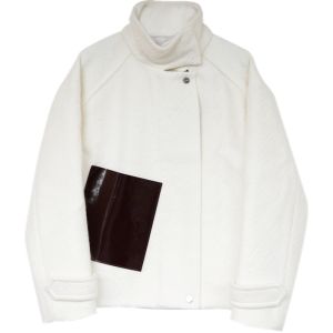 Designer Wool Blend Jacket Style Coat Stand Collar PU Patch Pocket Commute Simple Long Sleeve Winter Fashion Ladies Outerwear