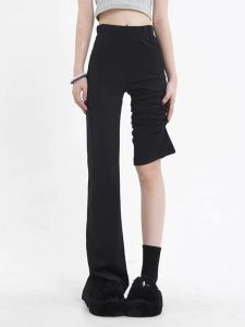 High Waist Black Elastic Slit Suit Pants Womens Spring Autumn plus Size Casual Trousers Slimming Drapey Wide Leg Pants