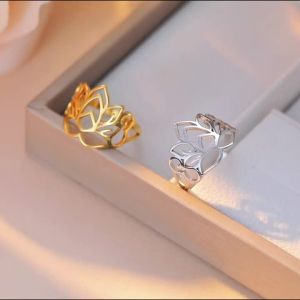 Skyrim Women Lotus Flower Rings Stainless Steel Finger Ring Yoga Buddhism Amulet Jewelry Christmas Gift Wholesale