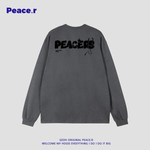 เสื้อยืดคอกลมแขนยาวผ้าฝ้ายแท้สำหรับผู้ชาย ทรงหลวม ลายตัวอักษร สไตล์ฮิปฮอป เสื้อยืดคอกลมแขนยาวสำหรับผู้ชาย