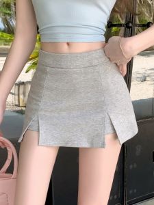 GUZILIAN | American Stylish Design High Waist A-Line Skirt Pants Womens Mini Split Prevent Exposure Slimming Bodycon Short Skirts