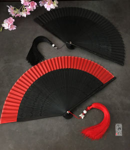 Retro Japanese Style Carved Fan Portable Ladies Dance Fan Red Pure Color Summer Mini Fan Handmade Bamboo Bone Fan for Everyone