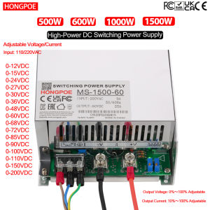 CE Switching Power Supply 500/600/1000/1500W 0-200VAdjustable Voltage/Current 110/220VAC Input for LED CCTV 3D Printers TV Motor