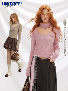 unifree | Áo Sweater Cổ Tròn Dệt Kim Phong Cách Retro Ôm Sát