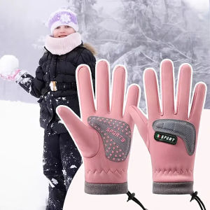 GTUBIKE Kids Winter Gloves Thicken Plus Velvet Cycling Riding Mittens Warm Waterproof Children Bicycle Gloves for Boys Girls