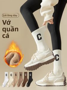 JINGCHI | Tất cotton lót lông cừu dày đến giữa bắp chân cho nữ mùa đông Tất vải khăn Tất ấm áp thoải mái Tất cotton nguyên chất