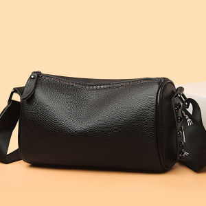 Fashionable Soft Leather Boston Bag Womens Crossbody Shoulder Bag with Wide Strap Stylish Trendy Casual Single Zipper Closure